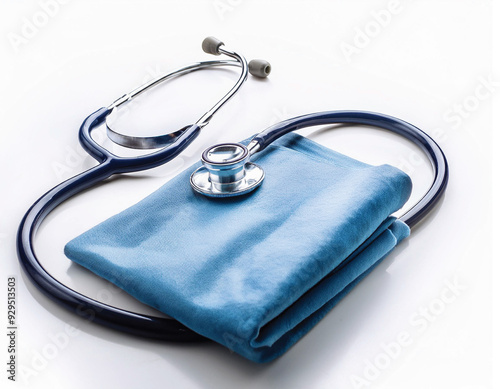 A close-up of a sleek, silver stethoscope with a blue tube, symbolizing healthcare and medical professionalism.