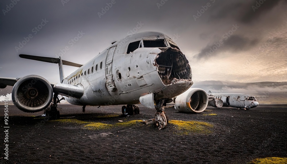 Fototapeta premium Abandoned Aircraft in a Dramatic Landscape