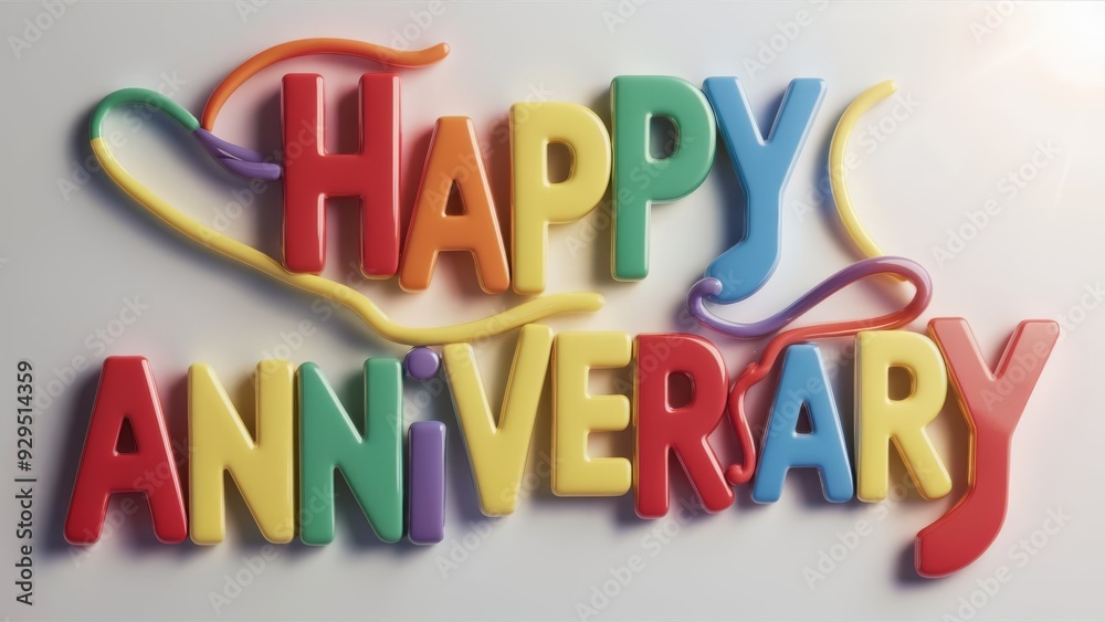 Capital Letter Magnets Spell Happy Anniversary on Neutral Background Capital Letter Magnets Spell Happy Anniversary on Neutral Background