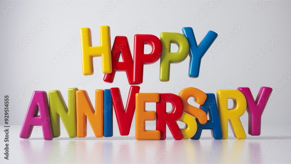 Capital Letter Magnets Spell Happy Anniversary on Neutral Background Capital Letter Magnets Spell Happy Anniversary on Neutral Background