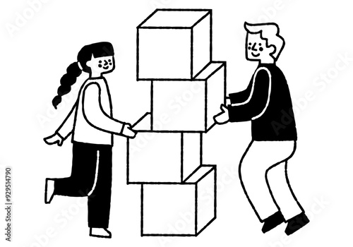 Man and woman stacking boxes_2