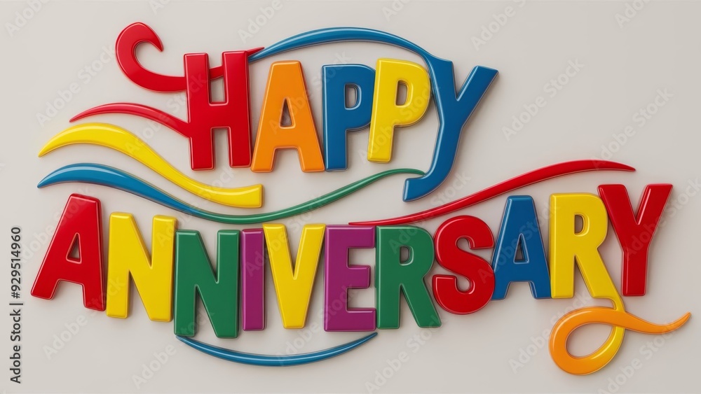 Capital Letter Magnets Spell Happy Anniversary on Neutral Background Capital Letter Magnets Spell Happy Anniversary on Neutral Background