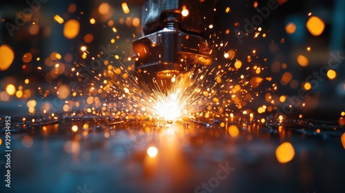Industrial welding sparks flying as metal is joined in a fabrication workshop
