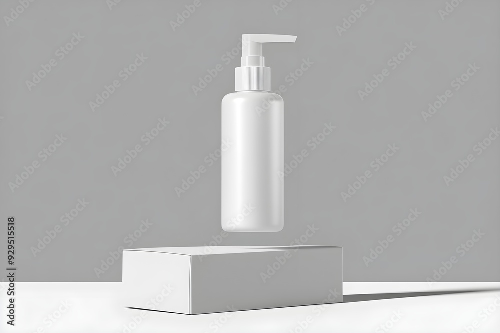 Floating White Blank Spray Bottle with Box Packaging Skincare Mockup Floating White Blank Spray Bottle with Box Packaging Skincare Mockup
