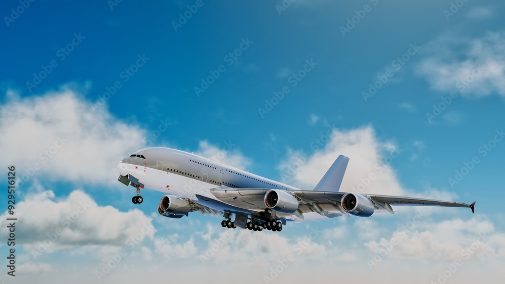 Airplane taking off from the runway.3d, rendering, illustration, Airplane taking off from the runway.3d, rendering, illustration,