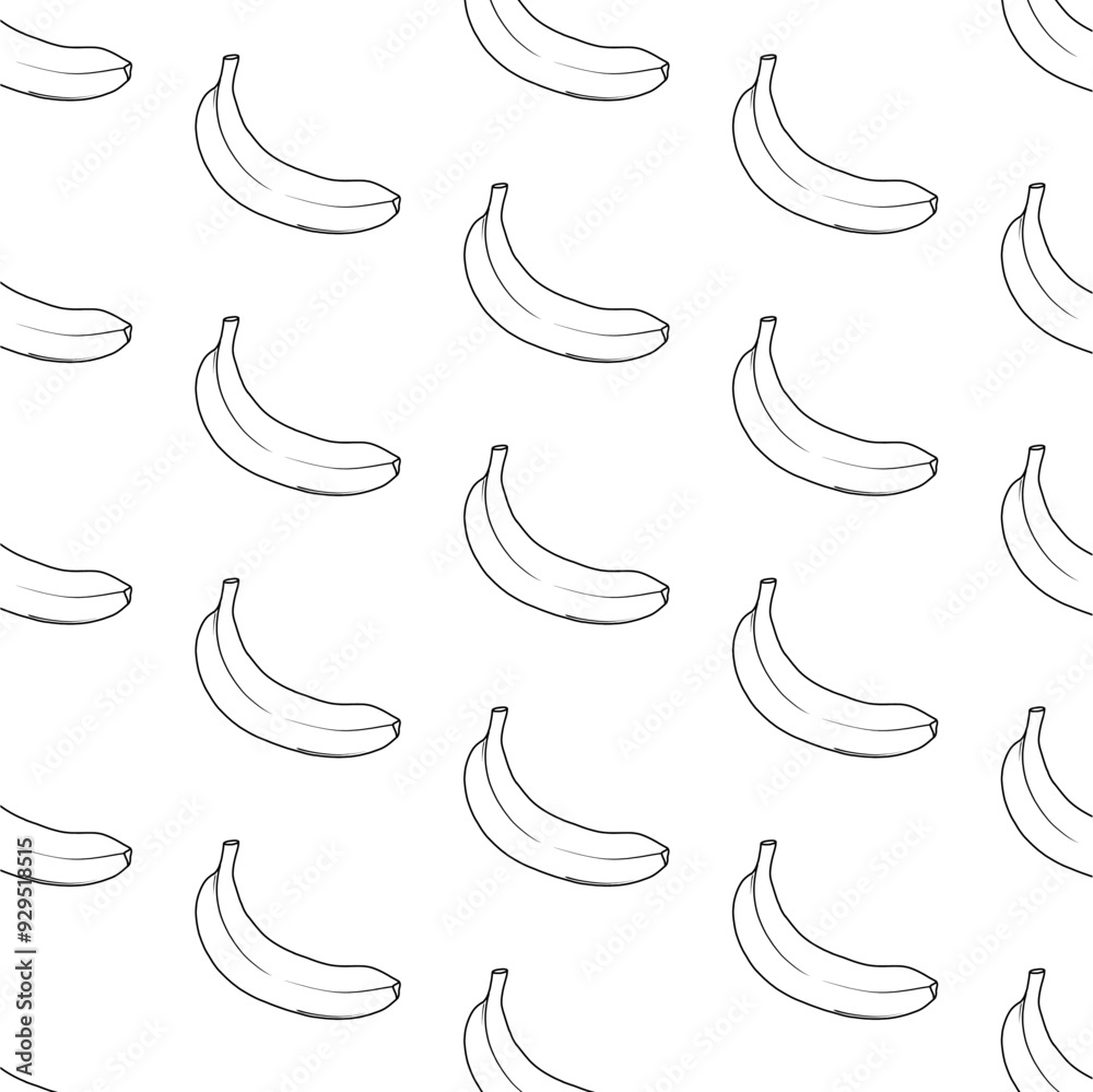 Black and white outline hand drawn, doodle banana seamless pattern background Black and white outline hand drawn, doodle banana seamless pattern background