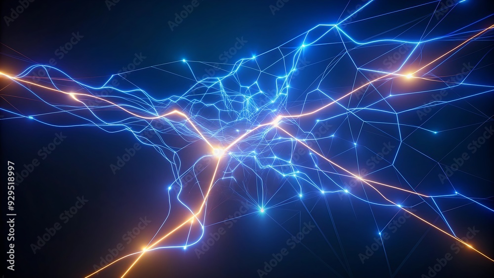 Abstract Blue and Orange Neon Lines with Glowing Points. Abstract Blue and Orange Neon Lines with Glowing Points.