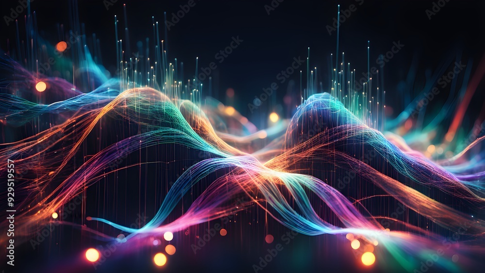 Obraz premium A colorful, abstract image of a wave with a bright blue line in the middle