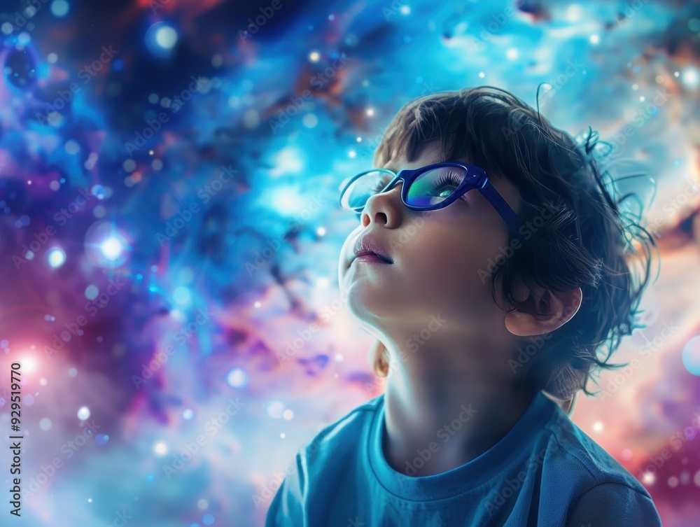 A Young Boy Gazes at the Stars, Embracing the Limitless Possibilities of His Energetic Imagination, A Child's Dream of Exploration and Wonder in a Universe of Infinite Creativity A Young Boy Gazes at the Stars, Embracing the Limitless Possibilities of His Energetic Imagination, A Child's Dream of Exploration and Wonder in a Universe of Infinite Creativity