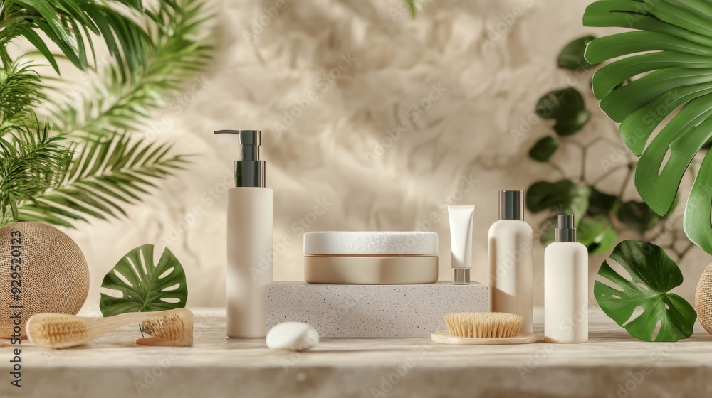 Captivating 3D Illustration of Organic Skincare Products with Natural Ingredients on Display Captivating 3D Illustration of Organic Skincare Products with Natural Ingredients on Display