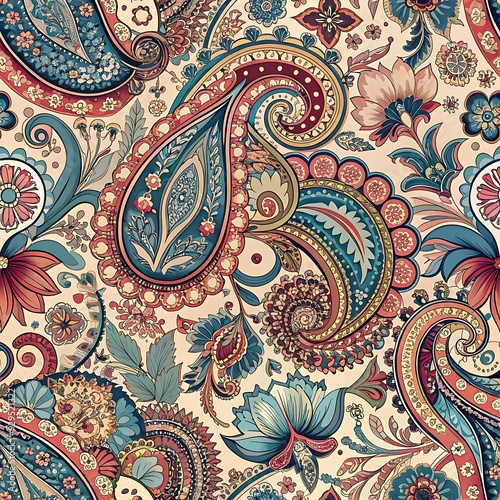 Floral Paisley Pattern Seamless Background.