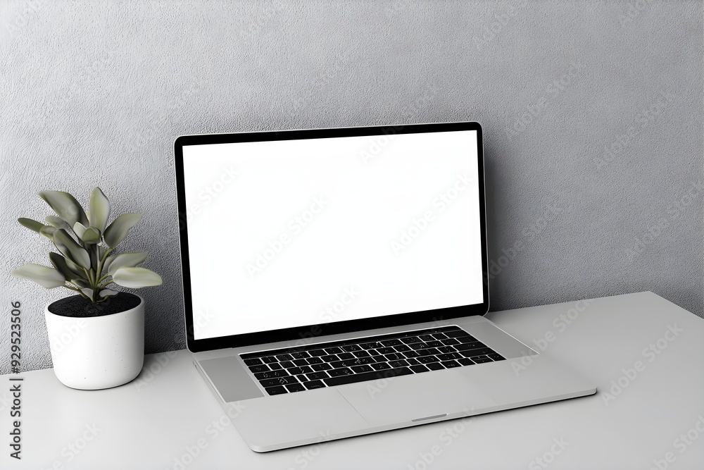 Fototapeta premium Laptop with blank screen display on white table. 3d render
