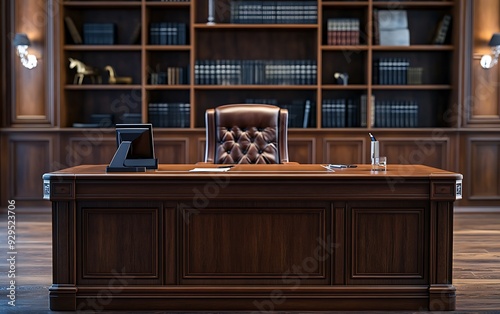 Luxurious Executive Office with Wooden Desk and Leather Chair, Vivid Style