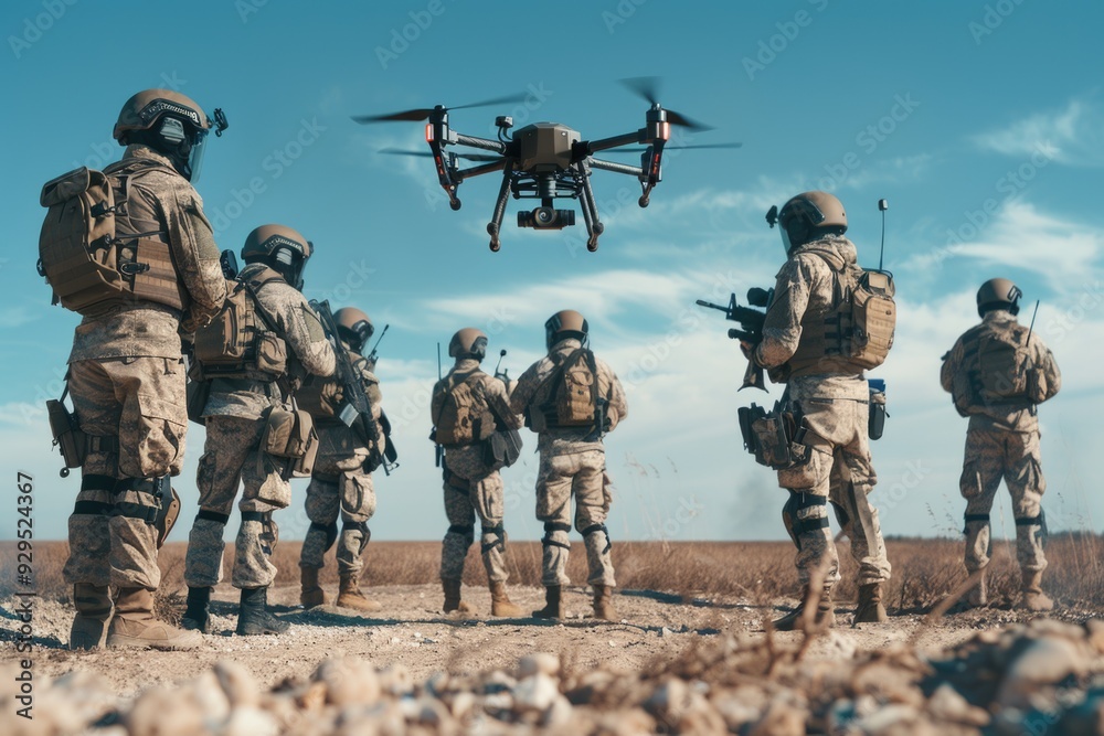 Group of soldiers standing in an open field, military personnel, outdoor gathering Group of soldiers standing in an open field, military personnel, outdoor gathering