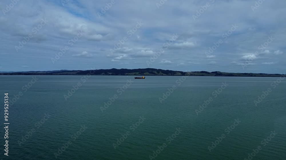 Aerial flyby of Commercial Boat in Harbor Aerial flyby of Commercial Boat in Harbor