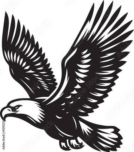 Flying Bald Eagle black and white Silhouette vector, eagle silhouette, fliying bird silhouette