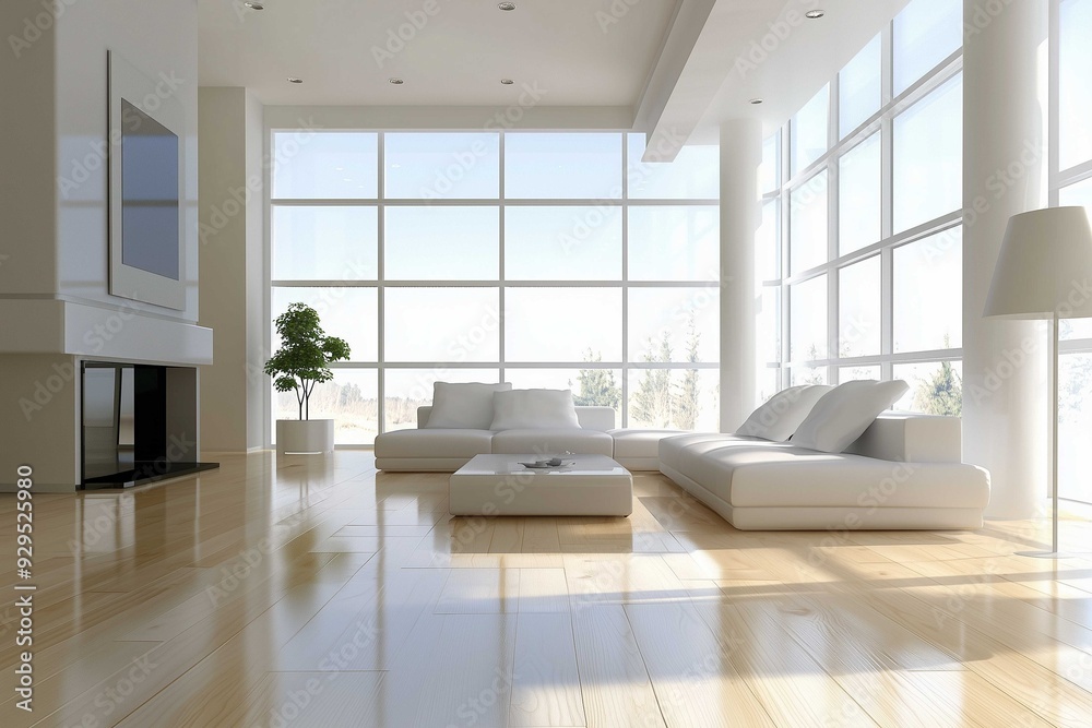 Fototapeta premium Spacious Modern Living Room with Large Windows