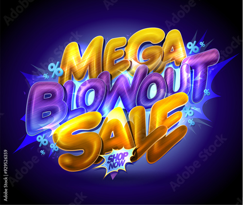 Mega blowout sale vector banner mockup with glossy 3D style letters