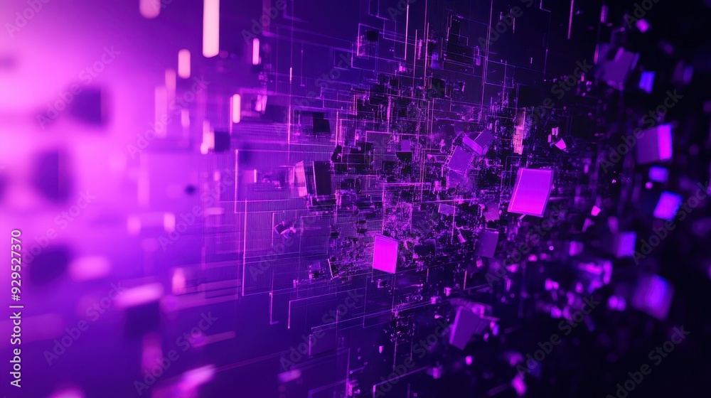 Abstract digital landscape with purple hues and geometric shapes. Abstract digital landscape with purple hues and geometric shapes.
