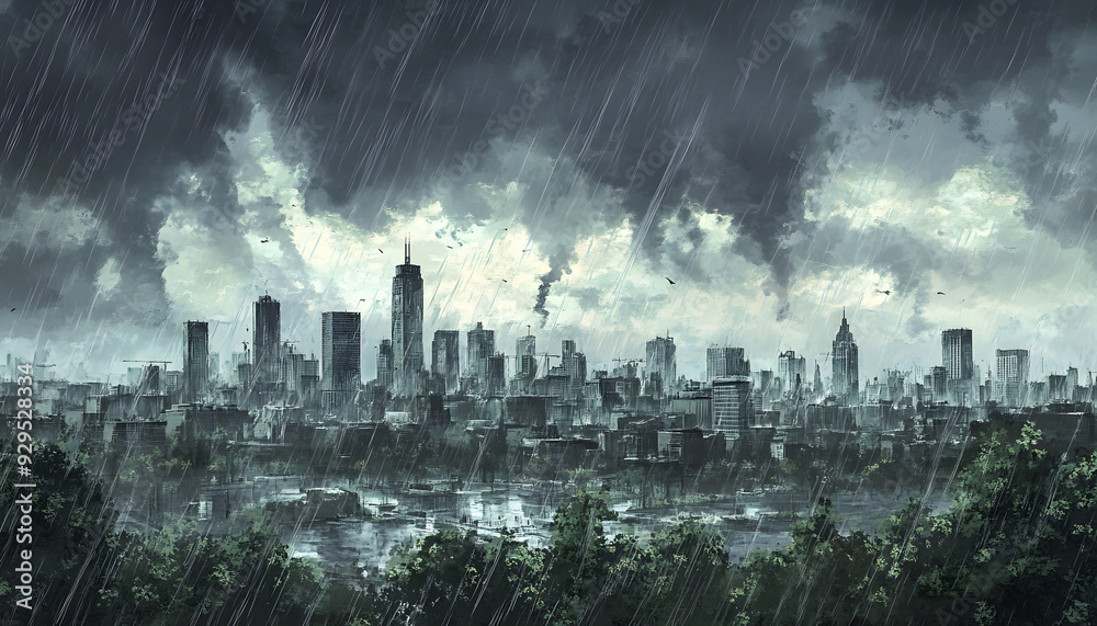 Obraz premium rainy day scene wallpaper