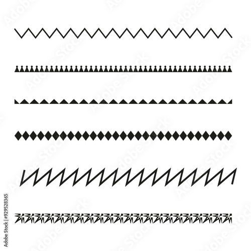 Geometric border pattern set. Zigzag and diamond shapes. Simple line design. Vector illustration.