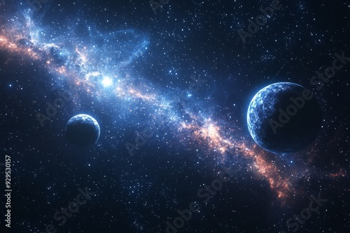 Space cosmic illustration with planets scene created with Generative AI