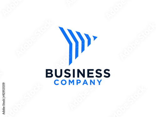 Right Arrow Logo. Blue Geometric Paper Plane Arrow Up Origami Style isolated on White Background. Usable for Business and Delivery Logos.