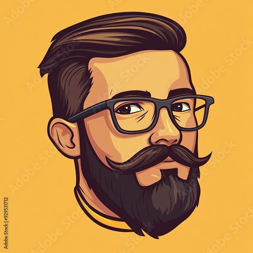 Manly face, man with a beard, mustache and glasses