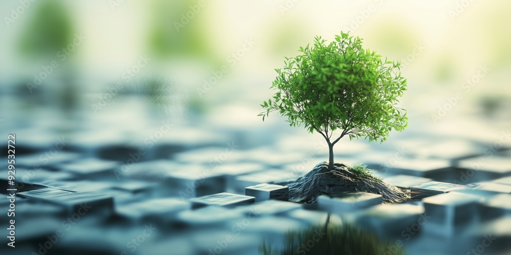 Naklejka premium A small tree growing on a keyboard, symbolizing nature amidst technology.