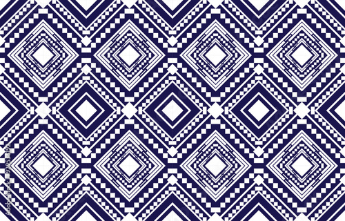 African Ikat paisley seamless pattern.geometric ethnic oriental pattern traditional on blue background.Aztec style abstract vector illustration.