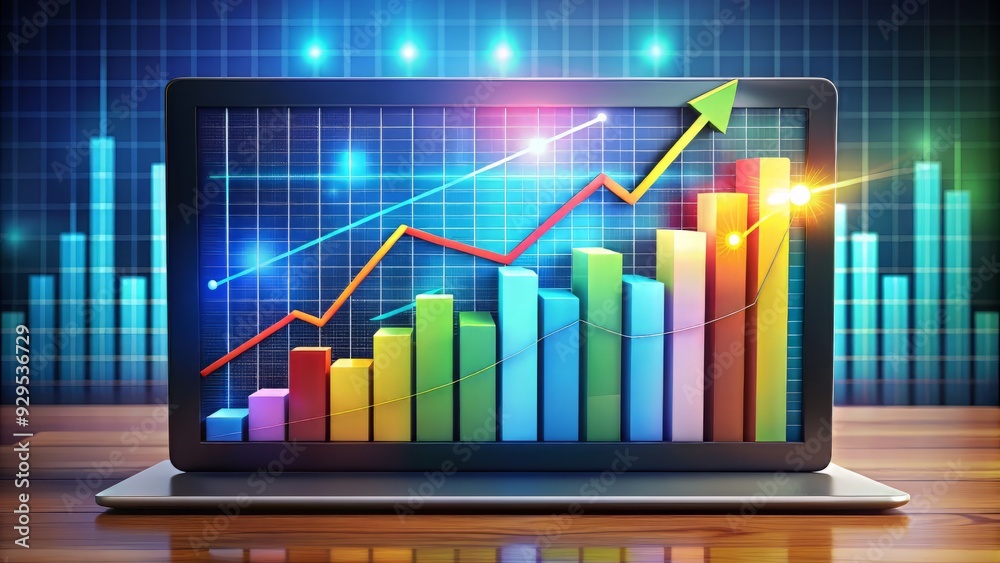A colorful infographic illustrates increasing profit margins and rising graphs on a virtual screen, representing a successful and thriving business during a sale period. A colorful infographic illustrates increasing profit margins and rising graphs on a virtual screen, representing a successful and thriving business during a sale period.