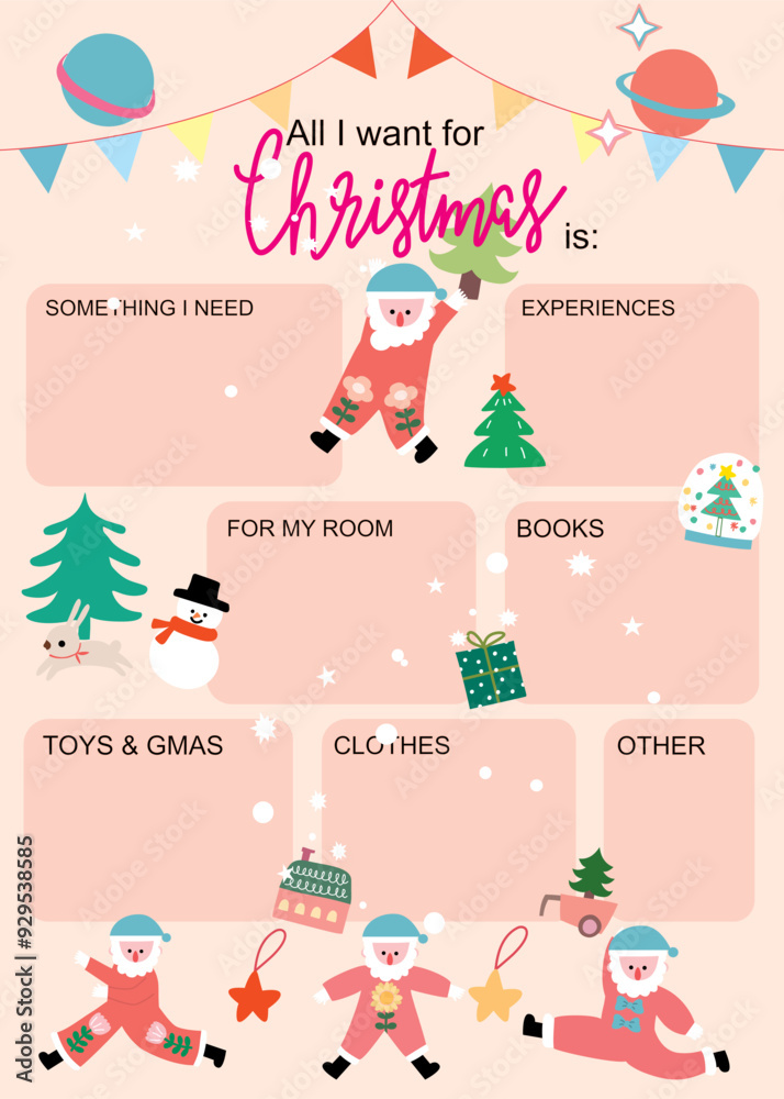 Fototapeta premium set of labels, santa claus set, Vector of a party, Set of Christmas element , cute stickers, Santa letter printable, holiday list for kids, teens , and adults 