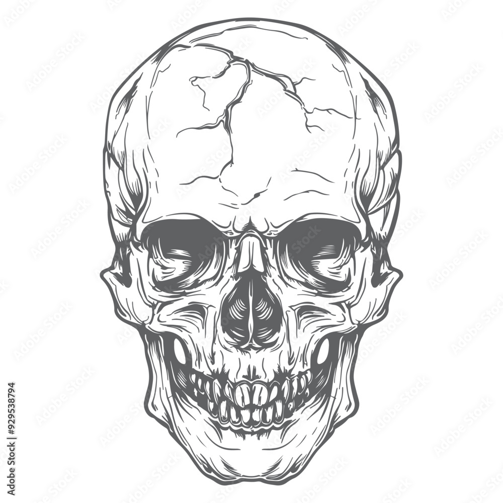 Obraz premium Monochrome Skull Illustration, Timeless Vintage Design