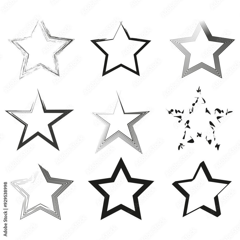 Star frame icons. Decorative vector borders. Black and white. Artistic star designs. Star frame icons. Decorative vector borders. Black and white. Artistic star designs.