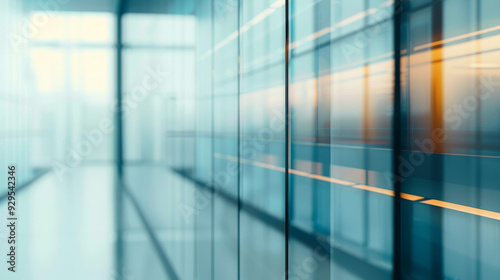 A blurred glass wall in a modern business center, emphasizing the sleek design and clean lines, creating a professional background suitable for corporate and commercial scenes