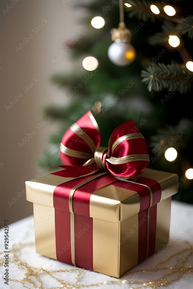 Christmas Tree with Gold and Red Present Boxes Christmas Tree with Gold and Red Present Boxes