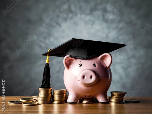 Wallpaper Mural Piggy bank with coins and black graduation cap as a symbol of education loan Torontodigital.ca