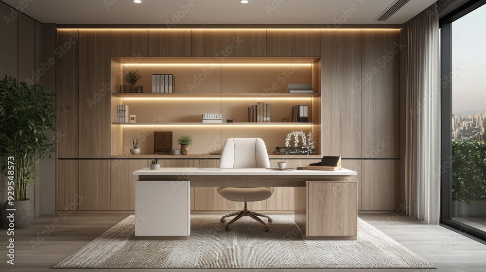 minimalist interior design of a modern home office, a cozy study room, a clean and inviting workspace. minimalist interior design of a modern home office, a cozy study room, a clean and inviting workspace.