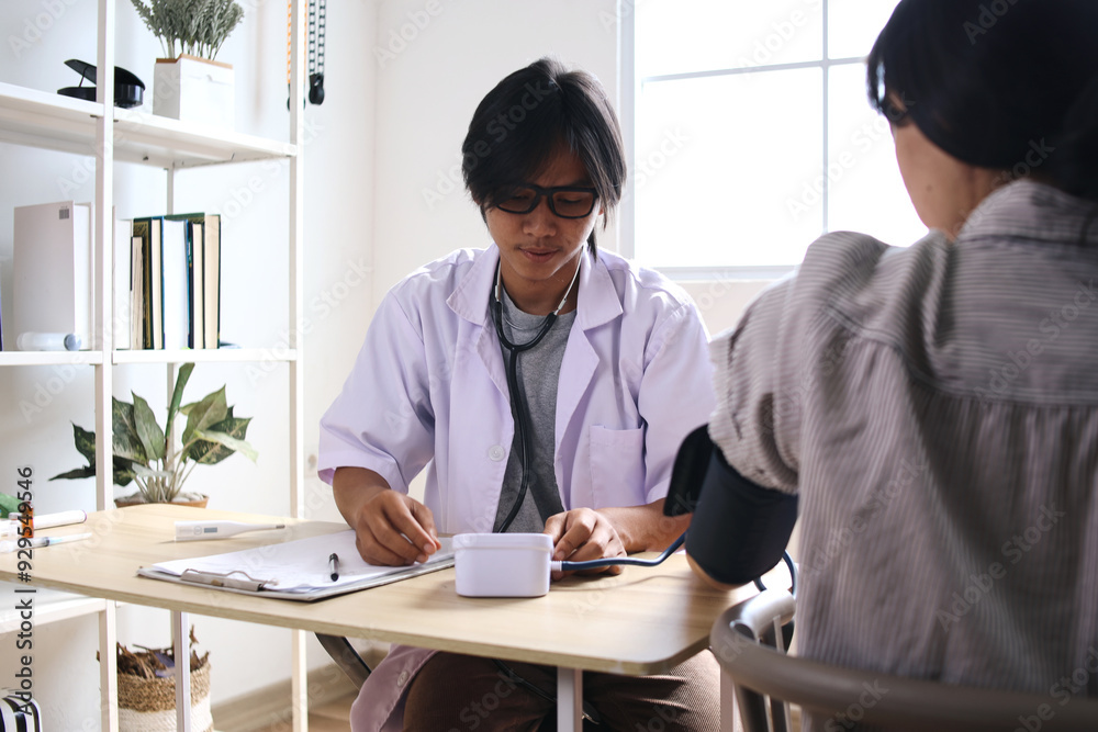 Professional Doctor Man Checking Patient With Holding Vein While Writting On Medical Check Up Professional Doctor Man Checking Patient With Holding Vein While Writting On Medical Check Up