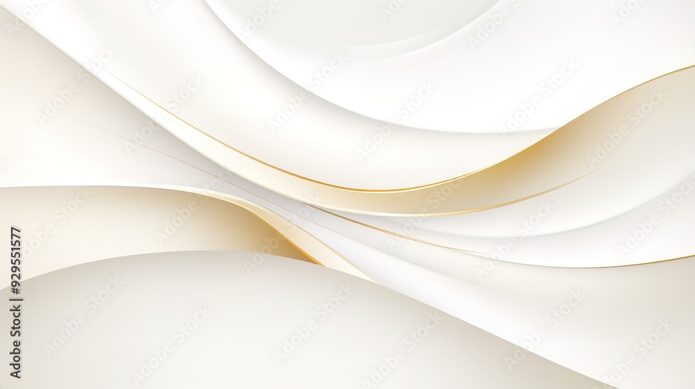 Abstract white and gold background with curved lines.