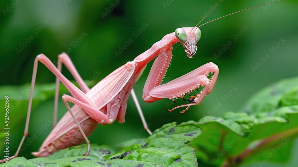 Pink Praying Mantis on Leaf Pink Praying Mantis on Leaf