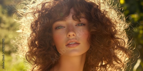 Voluminous curly hair in natural sunlight, every curl defined and bouncy, celebrating natural beauty