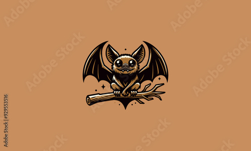 scary bats are on top of tree branches vector logo design