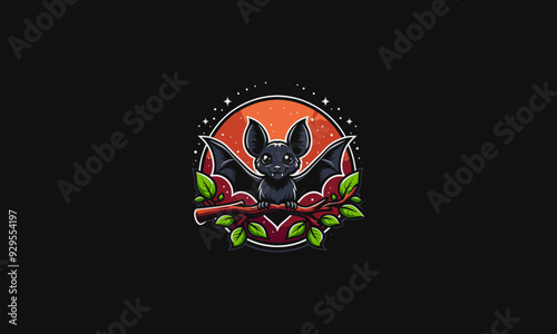 scary bats are on top of tree branches vector logo design