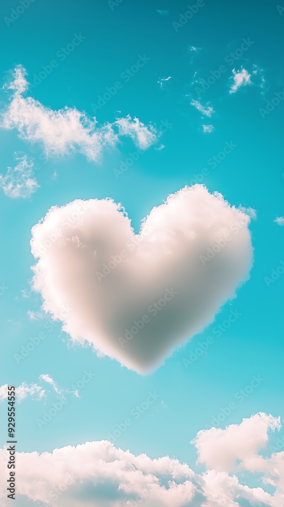 Heart-shaped cloud floating in a bright blue sky Heart-shaped cloud floating in a bright blue sky