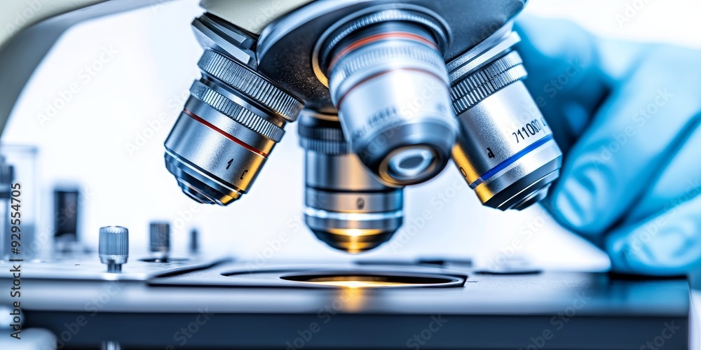 a scientist?s hand adjusting a microscope, with tiny details of the focus knob and lens, precision at work a scientist?s hand adjusting a microscope, with tiny details of the focus knob and lens, precision at work