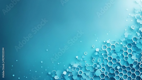 Geometric Abstract Background with Light Blue Hexagons | Molecular Structure and Communication Science Concept | Modern Technology Design with Copy Space. photo