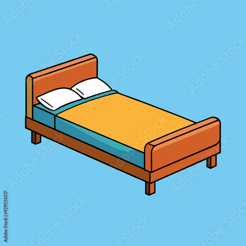 Bed with pillows cartoon isolated on white, bed with pillows vector illustration, bed vector art, bed silhouette, furniture icon, beds line art, eps