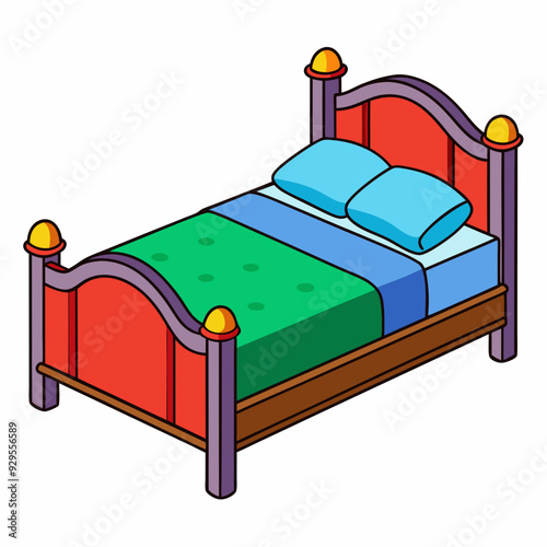 Bed with pillows cartoon isolated on white, bed with pillows vector illustration, bed vector art, bed silhouette, furniture icon, beds line art, eps