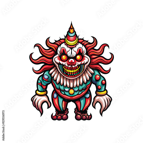 A bizarre circus themed monster with clown-like features.